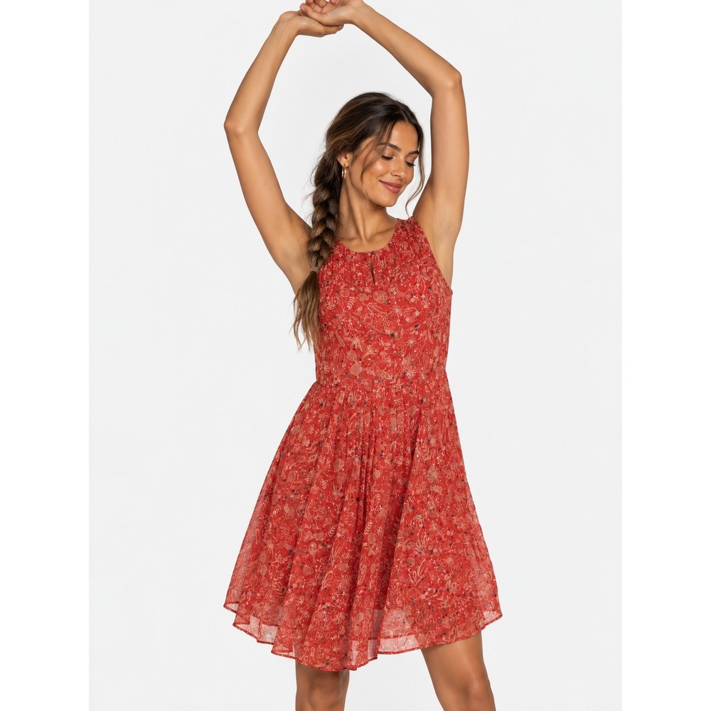 Cotelac 100% Silk Red Nautical Sea Life Cotton Slip Mini Dress 2 XS NWT